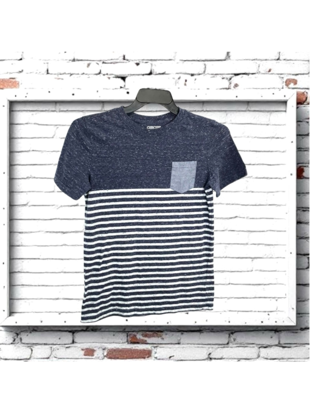 Cherokee Navy/White Marbled w Gray/Navy Marble Striping Tshirt Boys Large 12/14